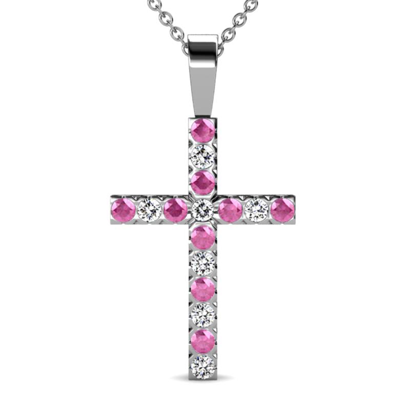 Aja Pink Sapphire and Diamond Cross Pendant 