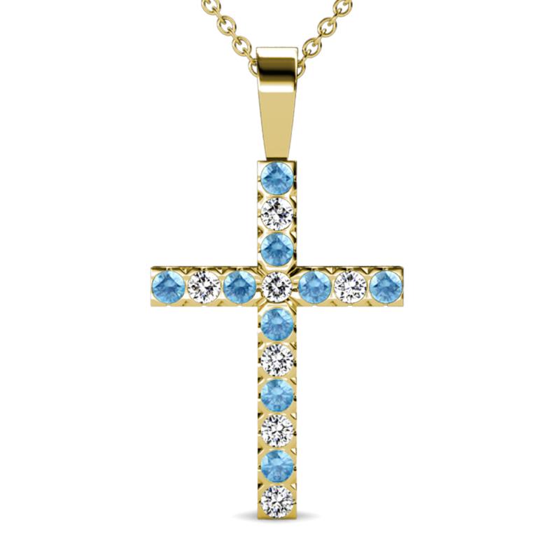 Aja Blue Topaz and Diamond Cross Pendant 