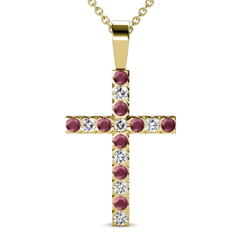 Aja Rhodolite Garnet and Diamond Cross Pendant 