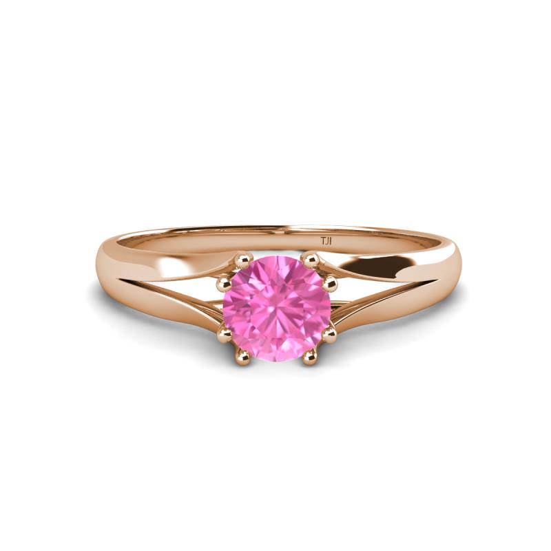 Flora 6.00 mm Round Lab Created Pink Sapphire Solitaire Engagement Ring 