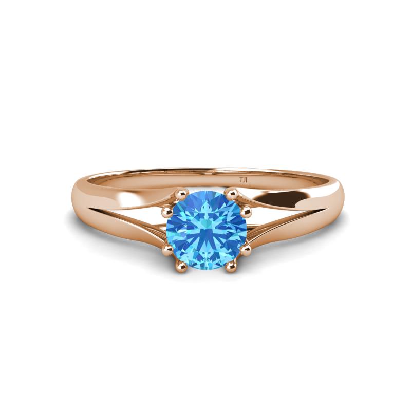 Flora 6.50 mm Round Blue Topaz Solitaire Engagement Ring 