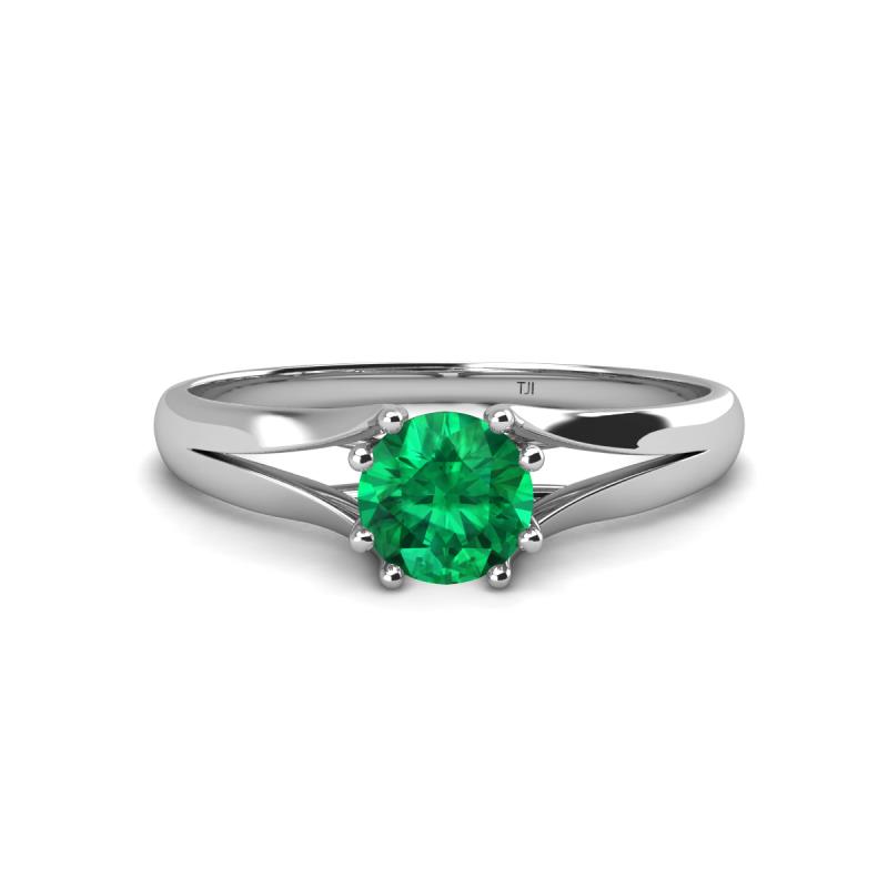 Flora 6.00 mm Round Emerald Solitaire Engagement Ring 