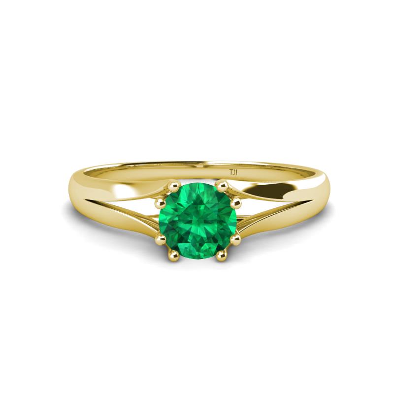 Flora 6.00 mm Round Emerald Solitaire Engagement Ring 