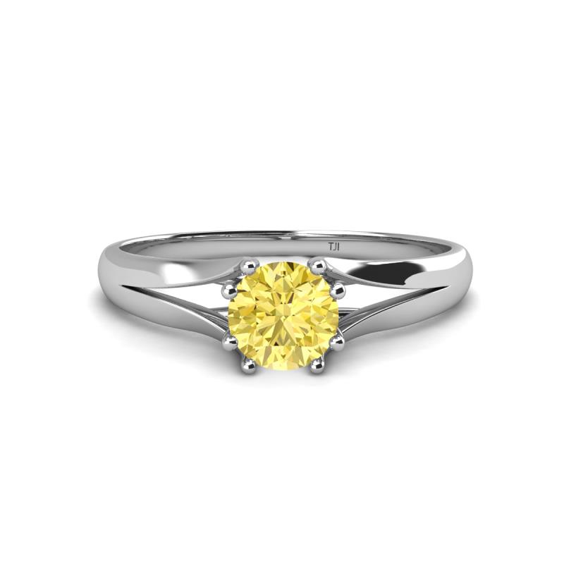 Flora 6.00 mm Round Lab Created Yellow Sapphire Solitaire Engagement Ring 