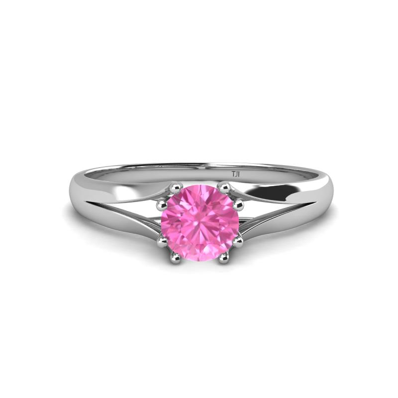 Flora 6.00 mm Round Lab Created Pink Sapphire Solitaire Engagement Ring 