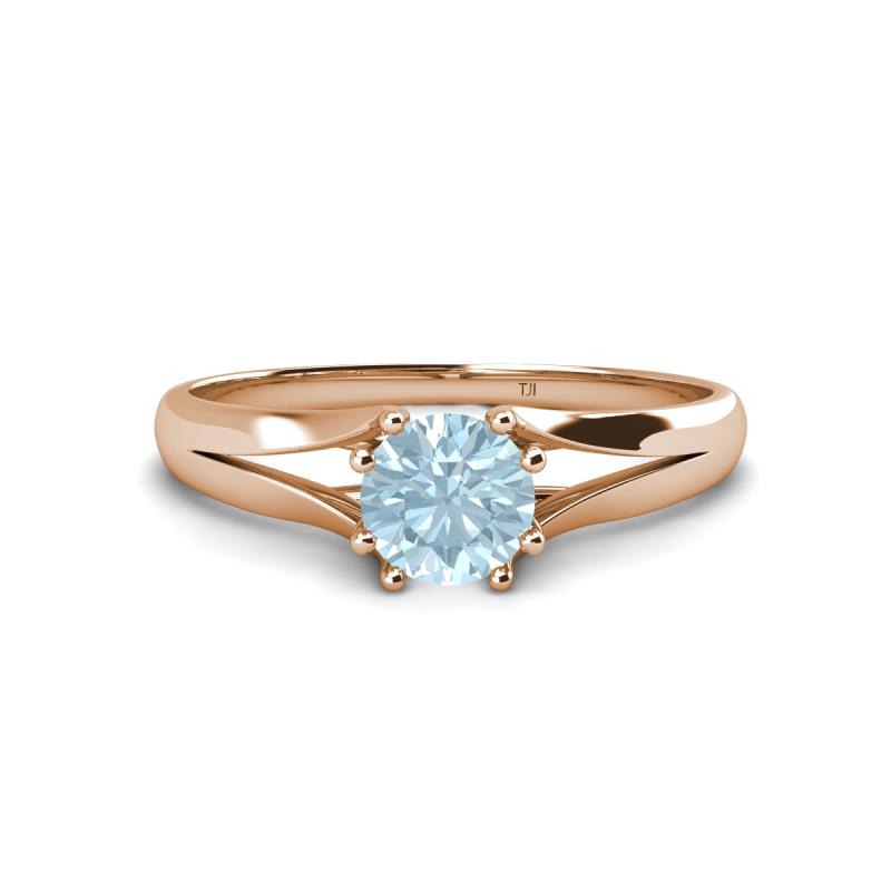 Flora 6.50 mm Round Aquamarine Solitaire Engagement Ring 