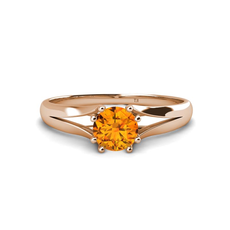 Flora 6.50 mm Round Citrine Solitaire Engagement Ring 