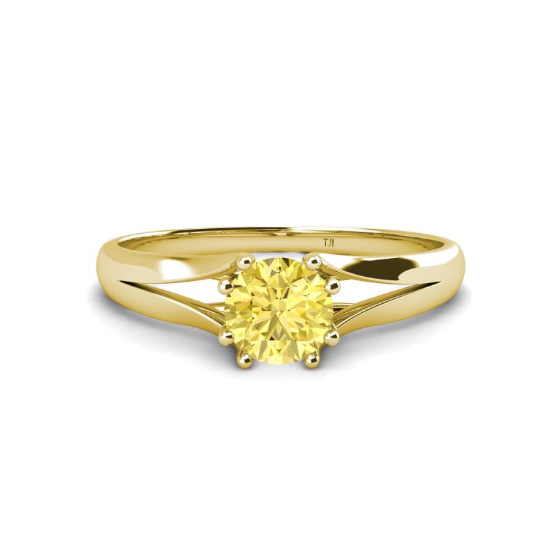 Flora 6.00 mm Round Lab Created Yellow Sapphire Solitaire Engagement Ring 