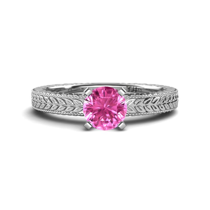 Kaelan 6.00 mm Round Lab Created Pink Sapphire Solitaire Engagement Ring 