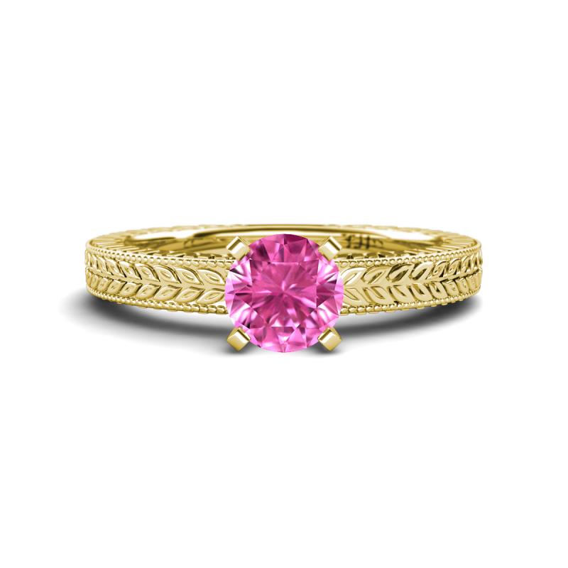 Kaelan 6.00 mm Round Lab Created Pink Sapphire Solitaire Engagement Ring 