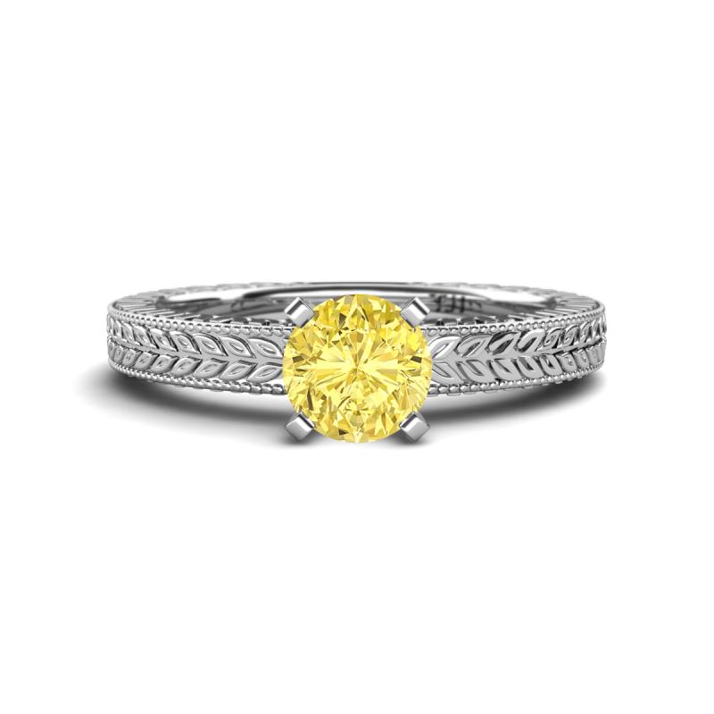 Kaelan 6.00 mm Round Lab Created Yellow Sapphire Solitaire Engagement Ring 