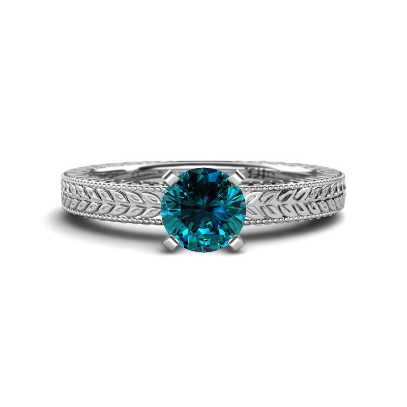 Kaelan 6.00 mm Round Blue Diamond Solitaire Engagement Ring 