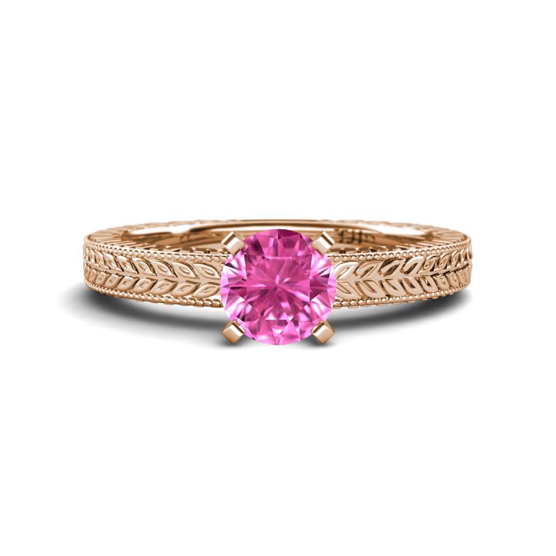 Kaelan 6.00 mm Round Lab Created Pink Sapphire Solitaire Engagement Ring 