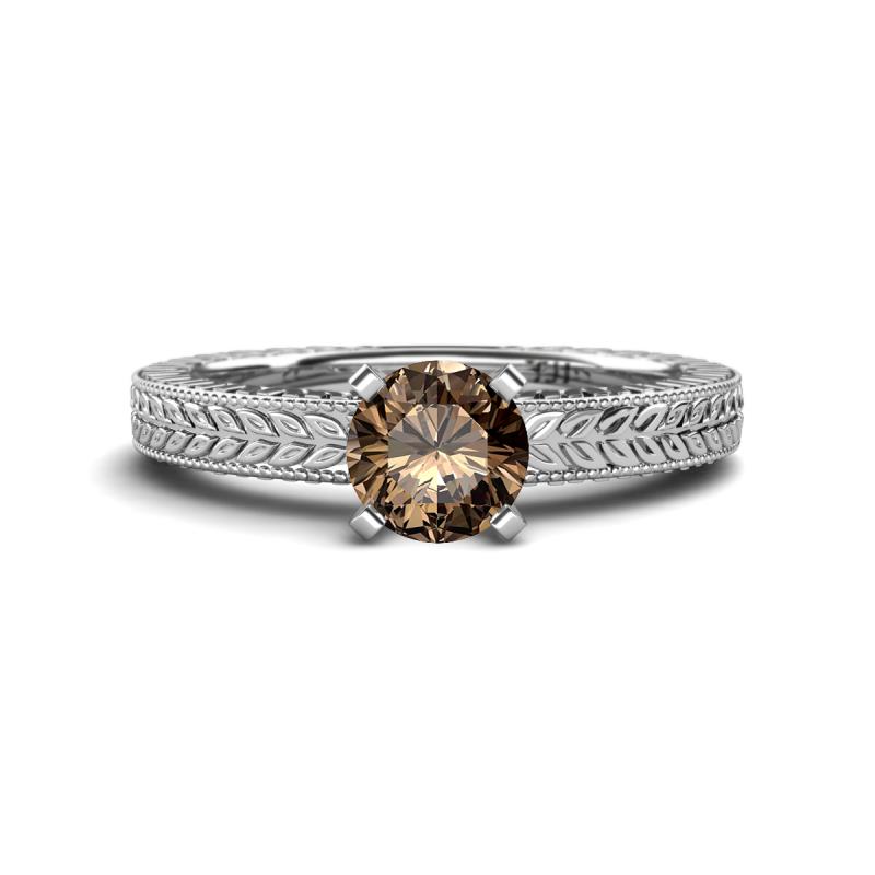 Kaelan 6.50 mm Round Smoky Quartz Solitaire Engagement Ring 