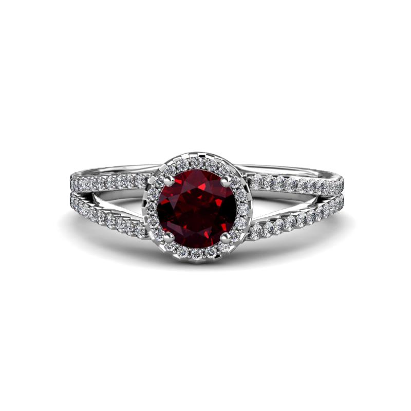 Aylin Ruby and Diamond Womens Halo Engagement Ring 1.33 ctw 18K White ...