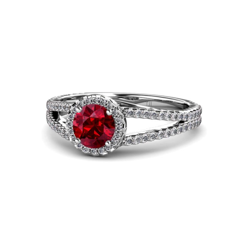 Aylin Ruby and Diamond Halo Engagement Ring 