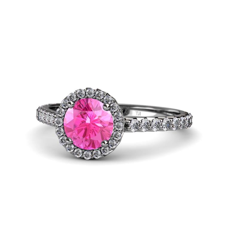 Abeni 1.33 ctw (6.00 mm) Round Pink Sapphire and Diamond Halo Engagement Ring 