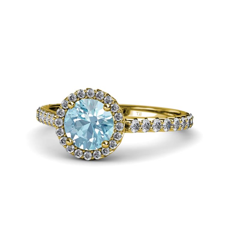 Abeni 1.25 ctw (6.50 mm) Round Aquamarine and Diamond Halo Engagement Ring   