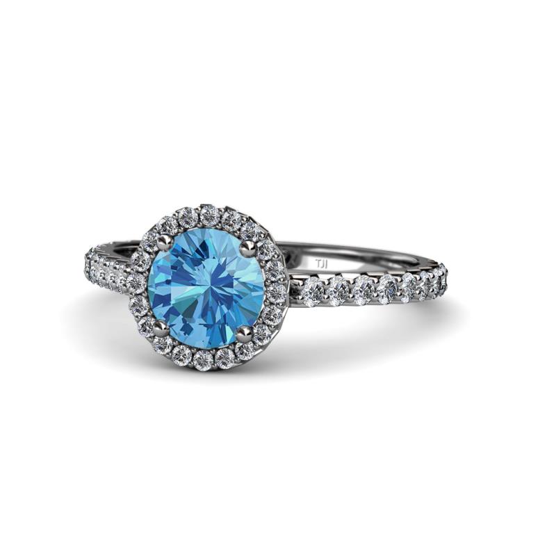 Abeni 1.33 ctw (6.50 mm) Round Blue Topaz and Diamond Halo Engagement Ring   
