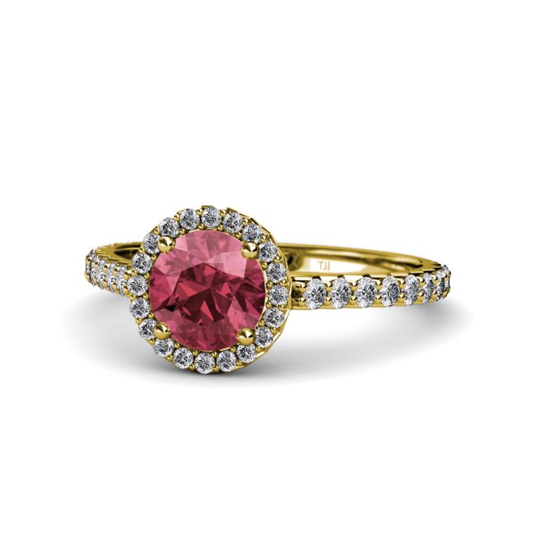 Abeni 1.38 ctw (6.50 mm) Round Rhodolite Garnet and Diamond Halo Engagement Ring   