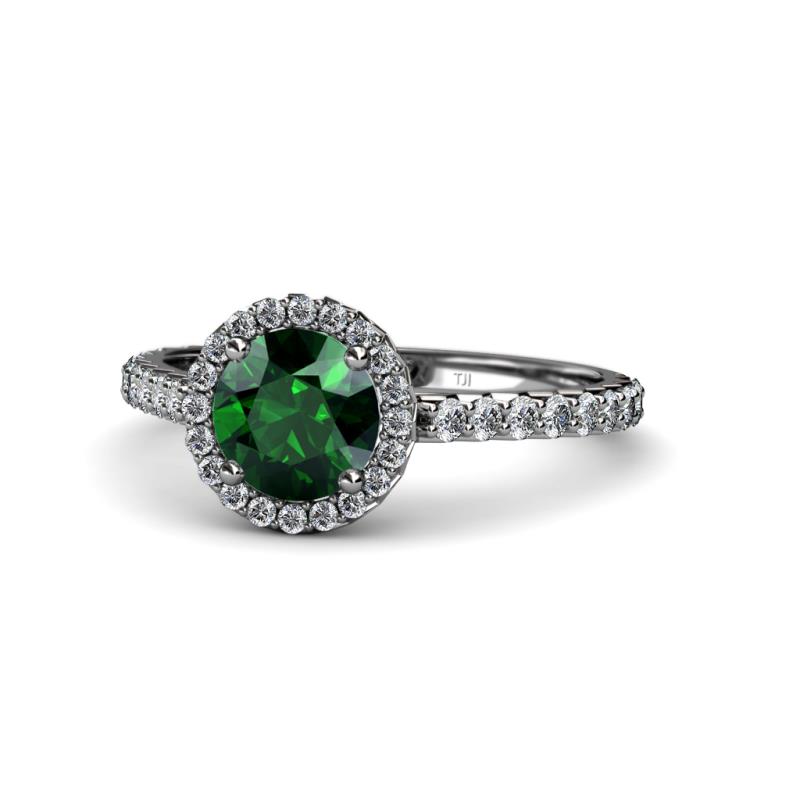 Abeni 1.10 ctw (6.00 mm) Round Emerald and Diamond Halo Engagement Ring 