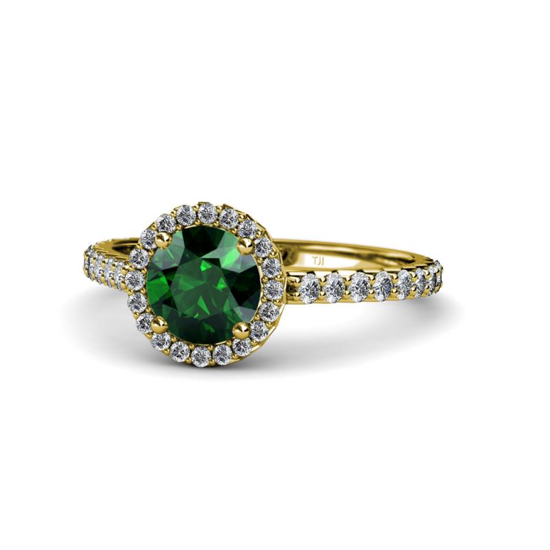 Abeni 1.10 ctw (6.00 mm) Round Emerald and Diamond Halo Engagement Ring 