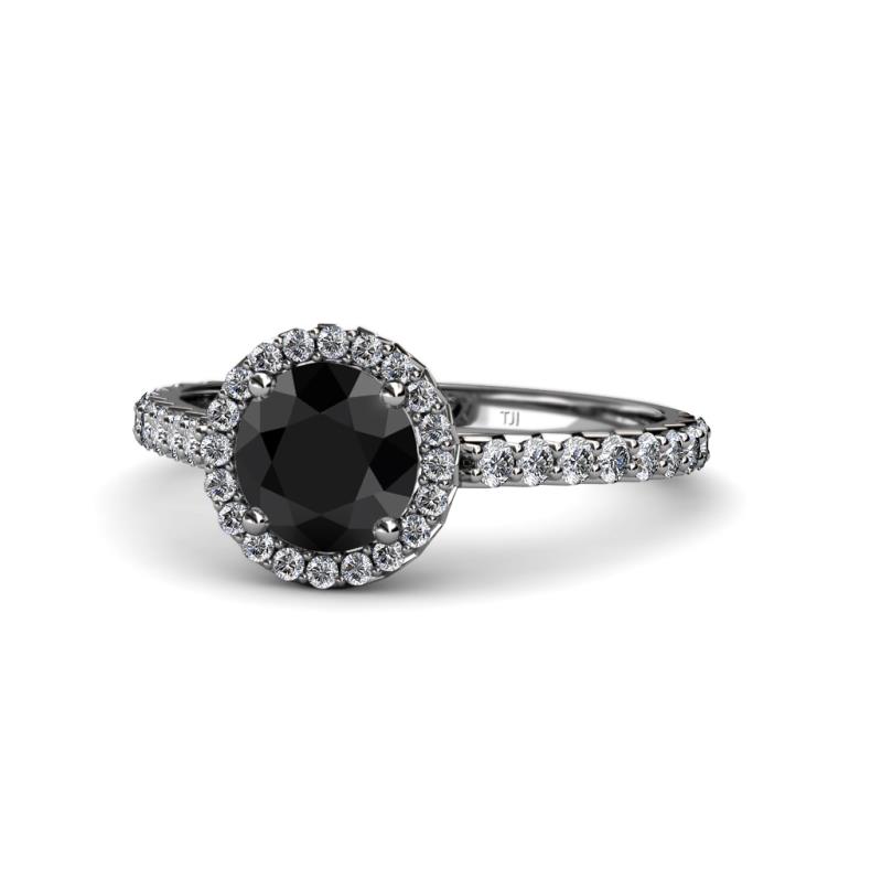Abeni 1.38 ctw (6.00 mm) Round Black Diamond and Diamond Halo Engagement Ring 