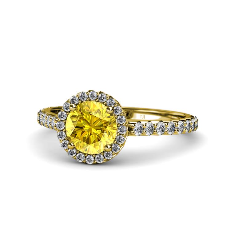 Abeni 1.33 ctw (6.00 mm) Round Yellow Sapphire and Diamond Halo Engagement Ring 