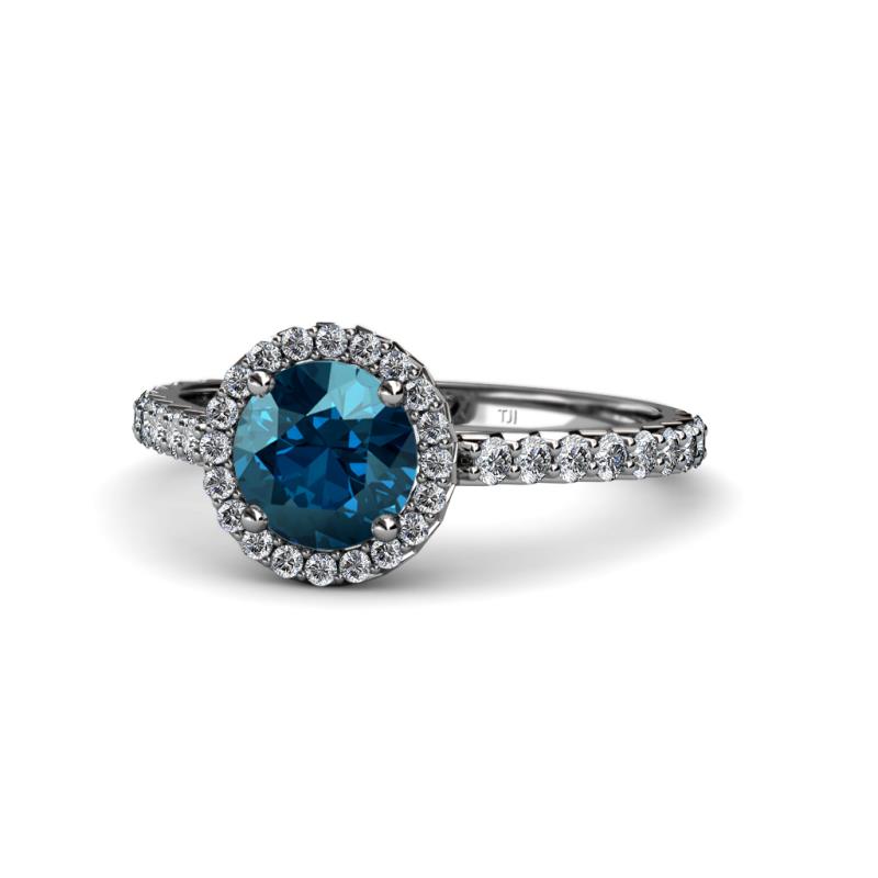 Abeni 1.38 ctw (6.50 mm) Round Blue Diamond and Diamond Halo Engagement Ring   