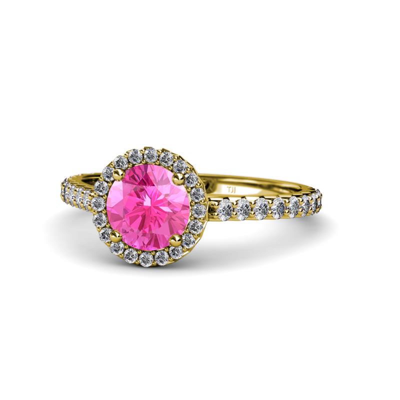 Abeni 1.33 ctw (6.00 mm) Round Pink Sapphire and Diamond Halo Engagement Ring 