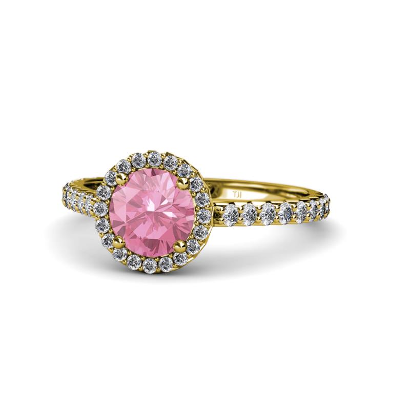 Abeni 1.25 ctw (6.50 mm) Round Pink Tourmaline and Diamond Halo Engagement Ring   