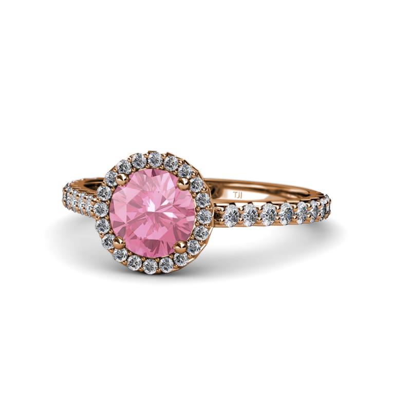 Abeni 1.25 ctw (6.50 mm) Round Pink Tourmaline and Diamond Halo Engagement Ring   