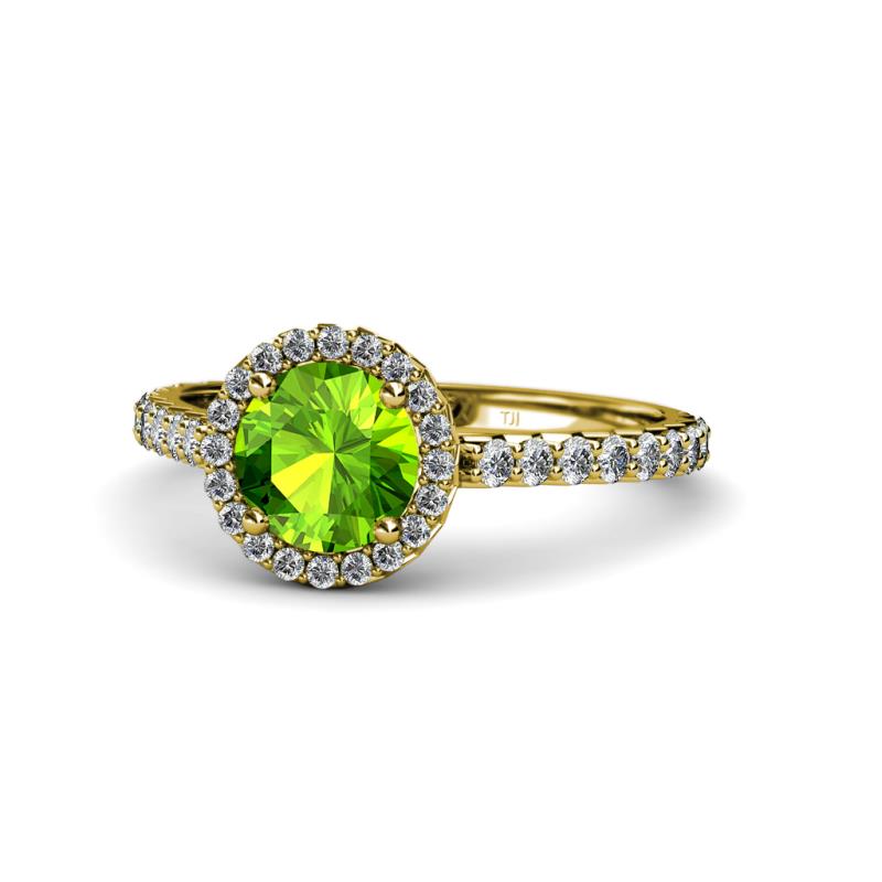 Abeni 1.48 ctw (6.50 mm) Round Peridot and Diamond Halo Engagement Ring   