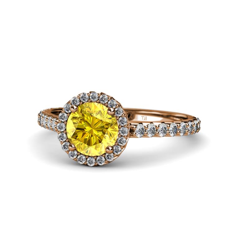 Abeni 1.33 ctw (6.00 mm) Round Yellow Sapphire and Diamond Halo Engagement Ring 