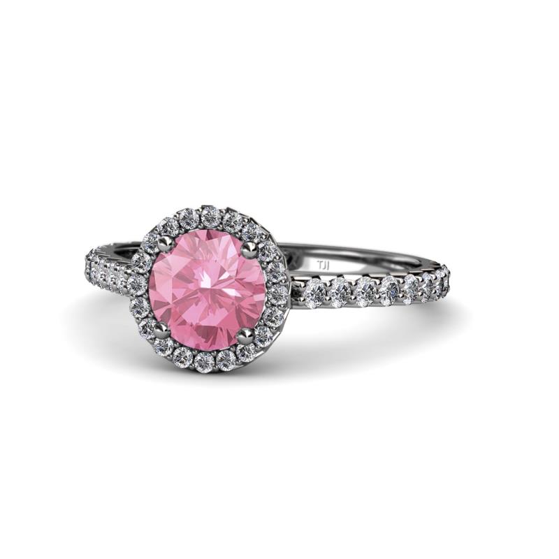 Abeni 1.25 ctw (6.50 mm) Round Pink Tourmaline and Diamond Halo Engagement Ring   