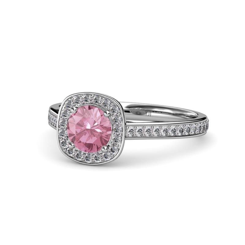 Hain Pink Tourmaline and Diamond Halo Engagement Ring 