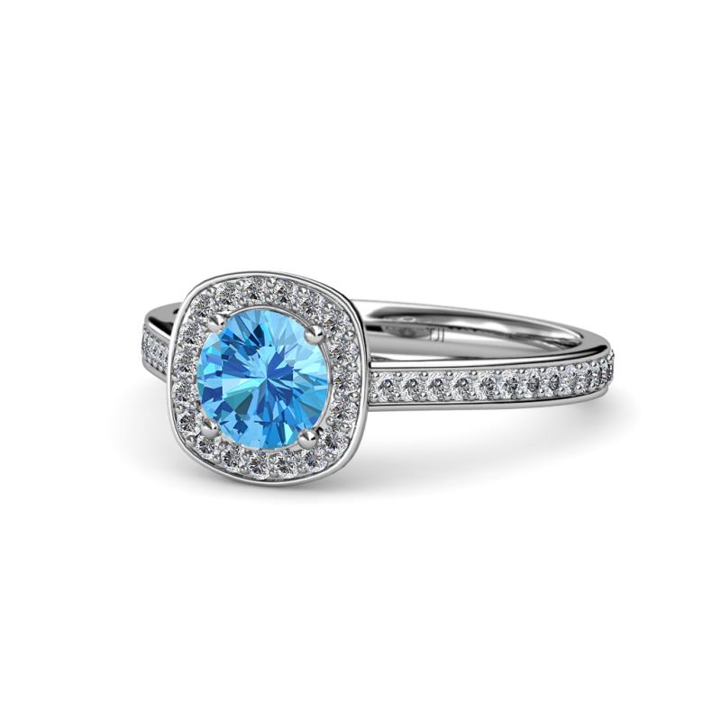 Hain Blue Topaz and Diamond Halo Engagement Ring 