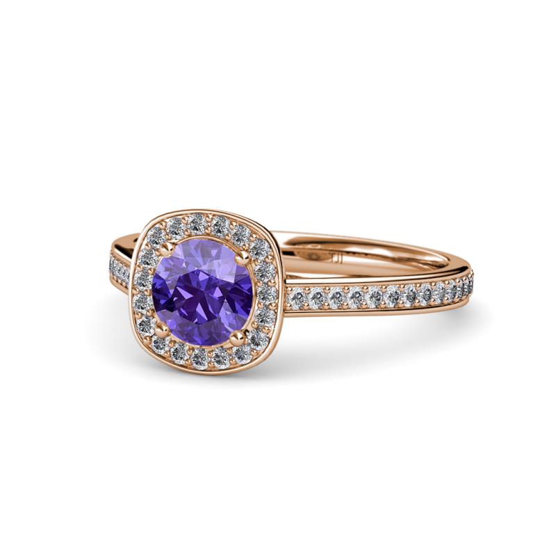Hain Iolite and Diamond Halo Engagement Ring 