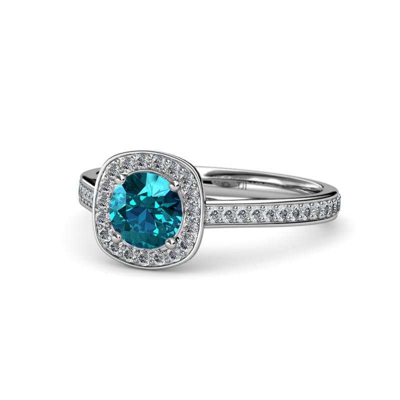 Hain London Blue Topaz and Diamond Halo Engagement Ring 