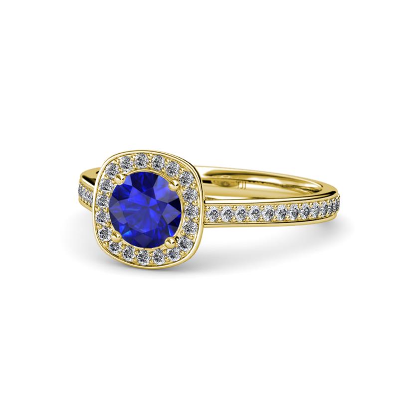 Hain Blue Sapphire and Diamond Halo Engagement Ring 