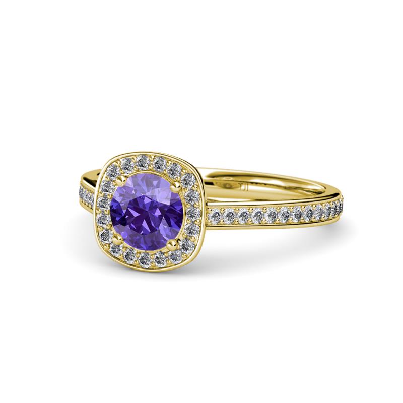 Hain Iolite and Diamond Halo Engagement Ring 