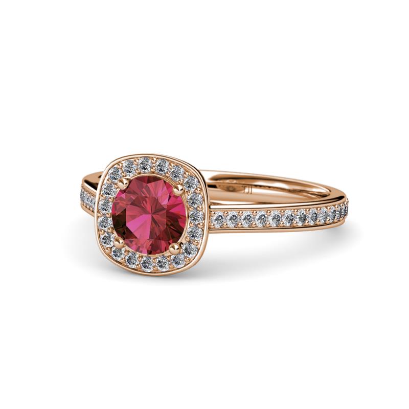Hain Rhodolite Garnet and Diamond Halo Engagement Ring 