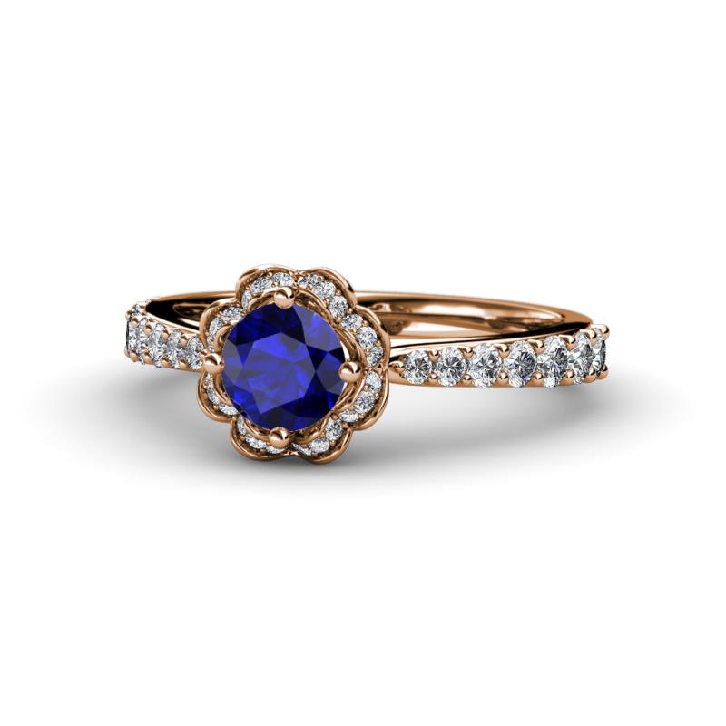Florus Blue Sapphire and Diamond Halo Engagement Ring 