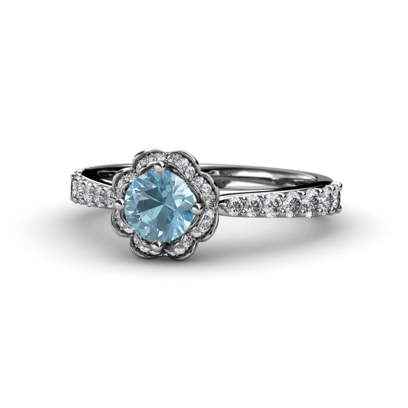 Florus Aquamarine and Diamond Halo Engagement Ring 