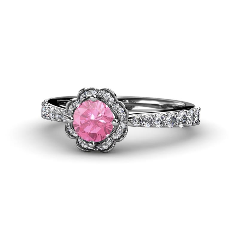 Florus Pink Tourmaline and Diamond Halo Engagement Ring 