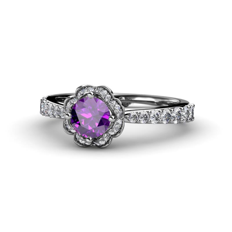 Florus Amethyst and Diamond Halo Engagement Ring 