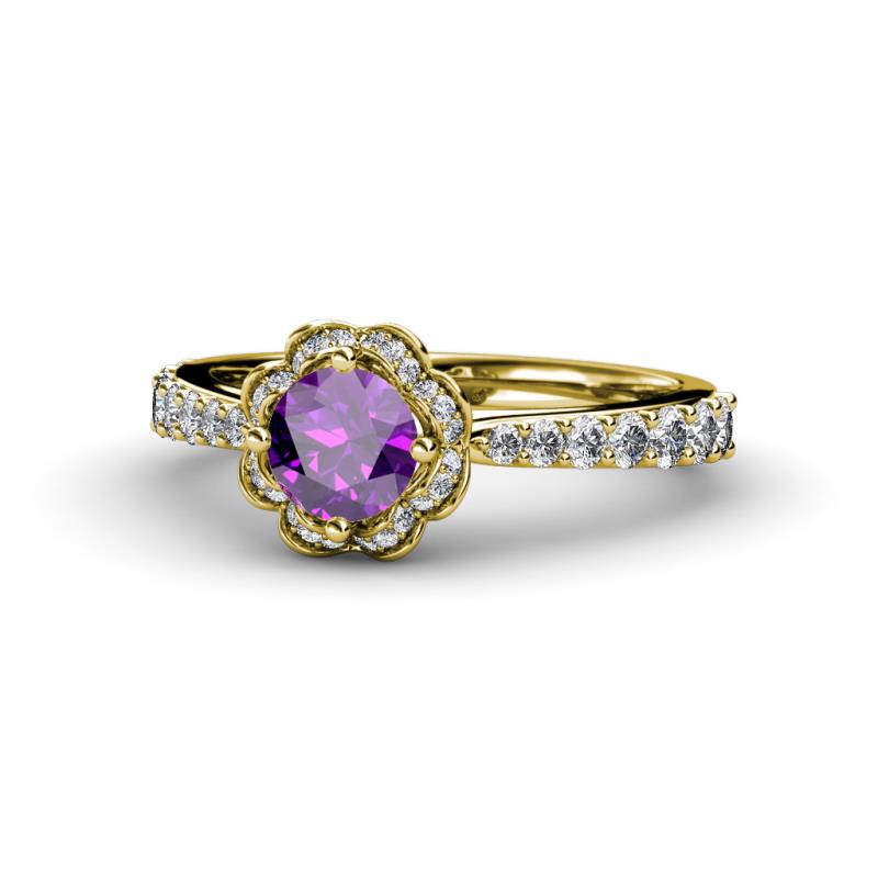 Florus Amethyst and Diamond Halo Engagement Ring 
