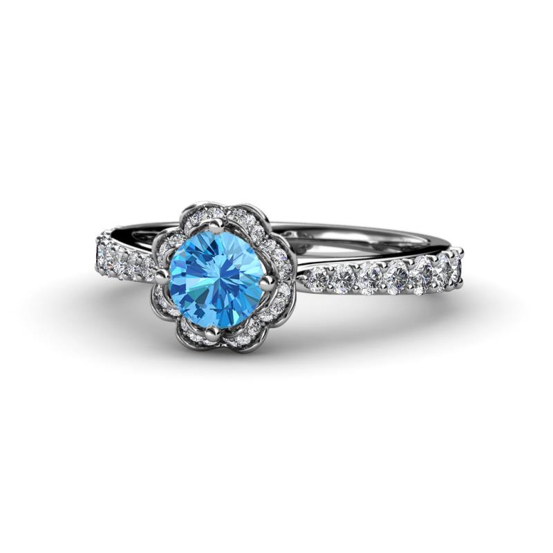 Florus Blue Topaz and Diamond Halo Engagement Ring 