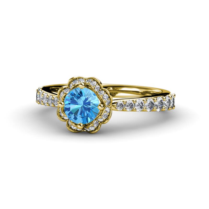 Florus Blue Topaz and Diamond Halo Engagement Ring 