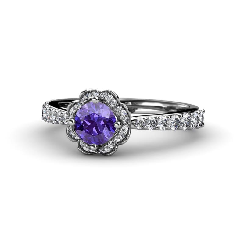 Florus Iolite and Diamond Halo Engagement Ring 